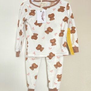 Jessica Simpson White and Brown Bear Print Kids Pajamas